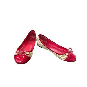 Tory Burch Red & Beige Straw Flats Loafers Womens Size 7.5M SKU 8846